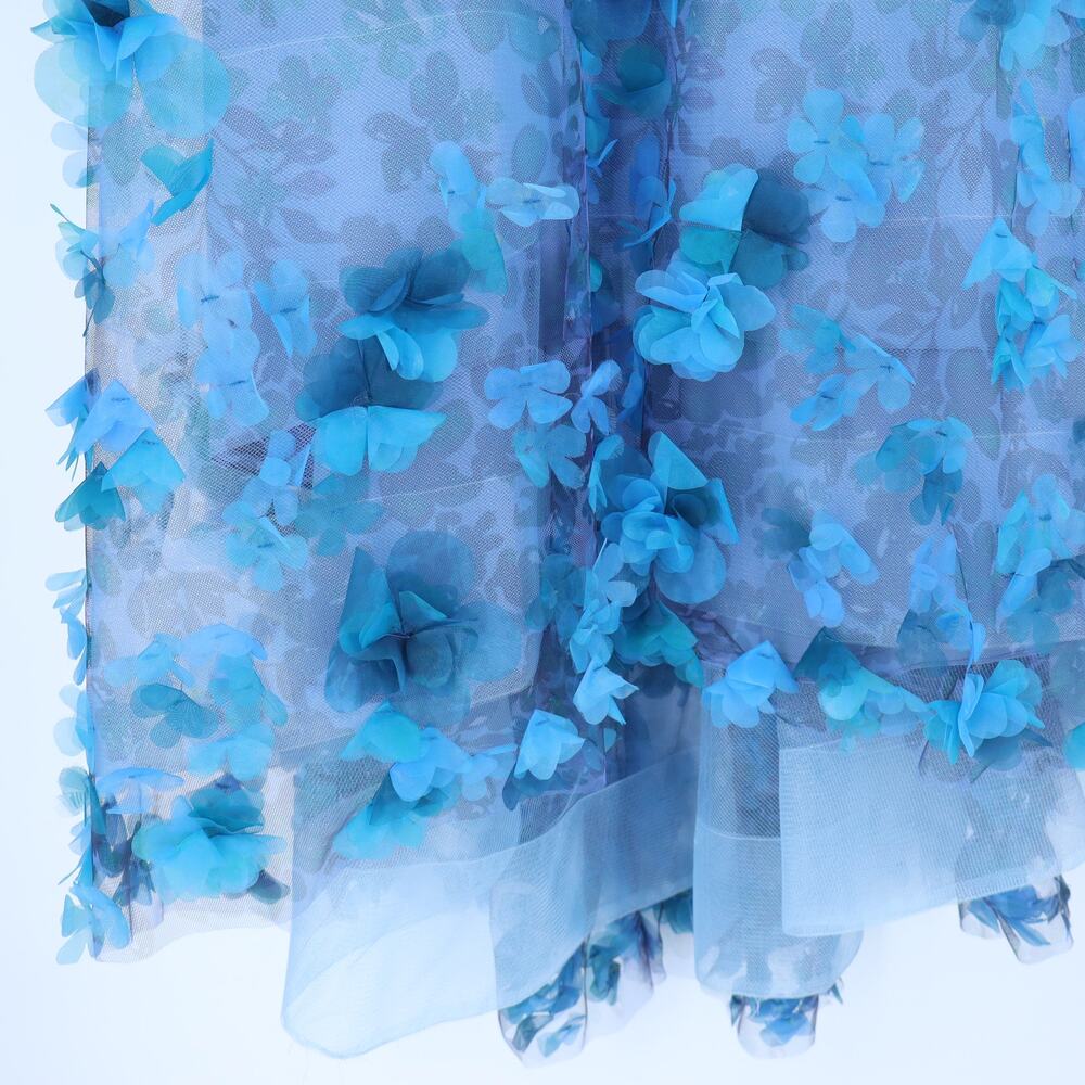MARCHESA NOTTE 3D Floral Formal Dress Blue Strapless Women's 6 - Picture 5 of 10
